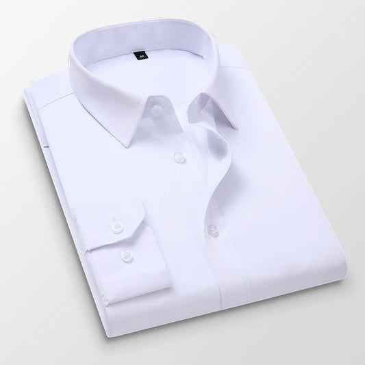 Men's Dress Shirts,Solid Long Sleeve Regular Fit Formal Business Casual Button Down White Shirt