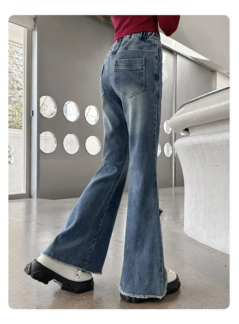 2025 Girls Wide Leg Jeans Loose Pants Spring Autumn Teen Casual Trousers Kids Fashion Straight Denim Long Pants Children Clothes