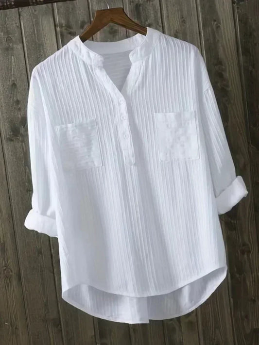 Plus Size Shirts Women's Cotton Tops Mujer Office Long Sleeve New Korean Loose Casual Vertical V-neck Shirts Top Blusas De Mujer