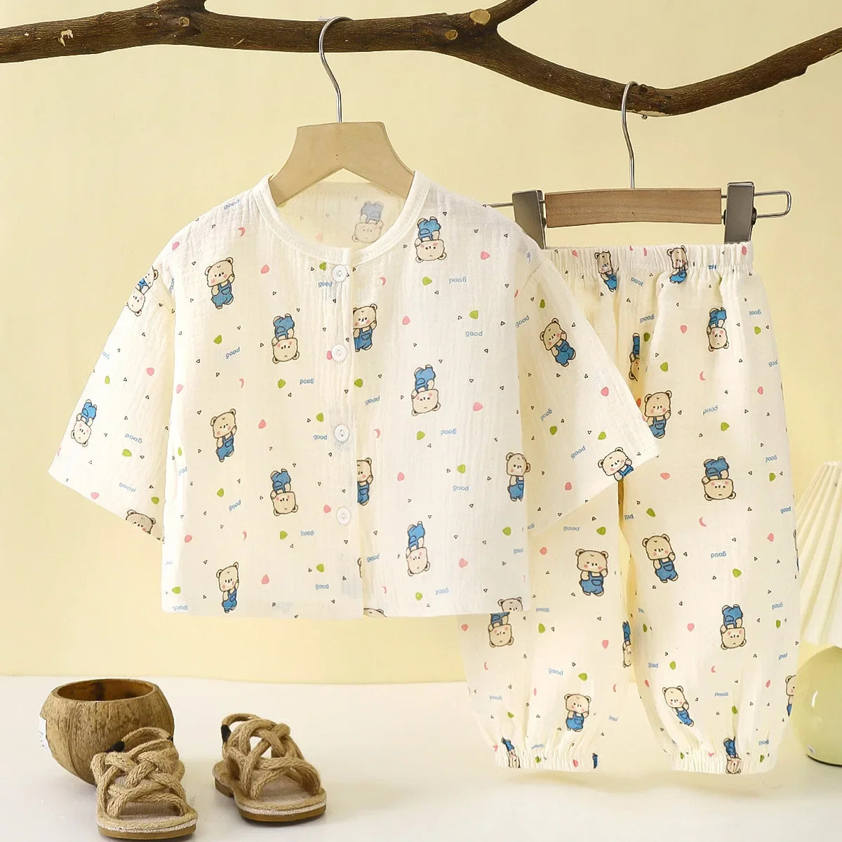 Tops+Pants Home Wear 2PCS Children Long Sleeve Pajamas Suits Boys Girls Sets Baby Cotton Yarn Clothes Sleepwear Outfits Kids