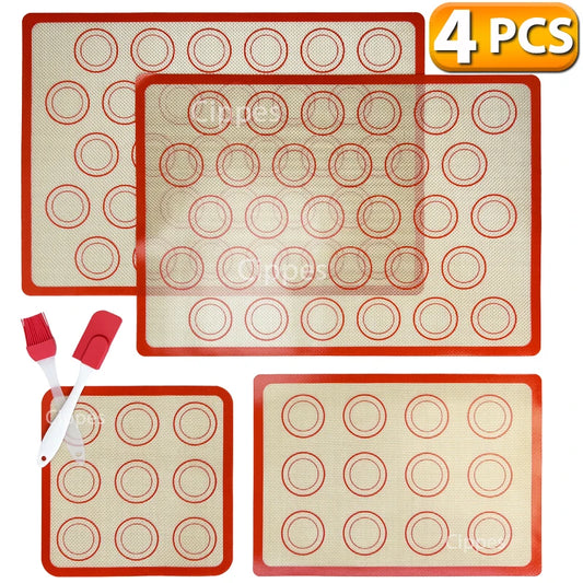 1/2/4pcs Silicone Baking Mats with Brush Spatula Set, Non-Stick Reusable Heat-Resistant, for Oven, Cookies, Macaron, Pastry