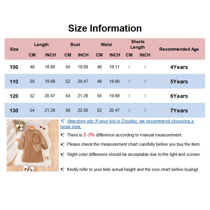 4-7 Year Children Girl Comfortable Dress Long Sleeved Soft Autumn&winter Dress Paired with A Small Shoulder Bag Fashion Clothing