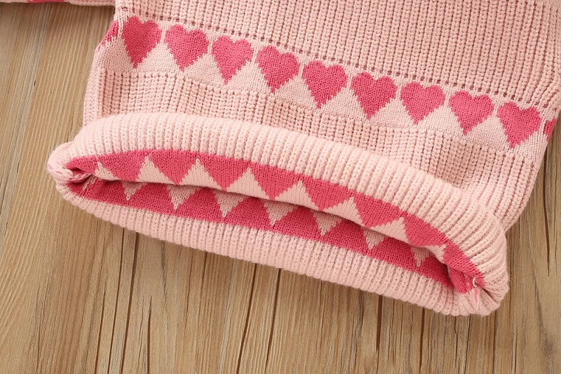 Girls' sweater set for autumn and winter, new western-style children's heart-shaped long sleeved knitted top+short skirt two-pie