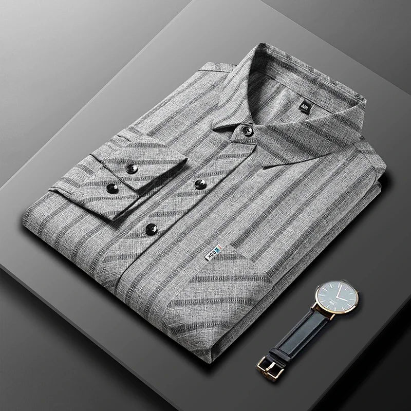 New Men's Business Casual Long Sleeved Printed Shirt with Wrinkle Resistance No Ironing Comfortable All Season Versatile Top