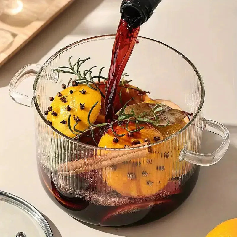 Glass Soup Pot With Double Insulated Handles And Lid 54oz Large Capacity Heat Resistant Glass Cookware For Home Kitchen