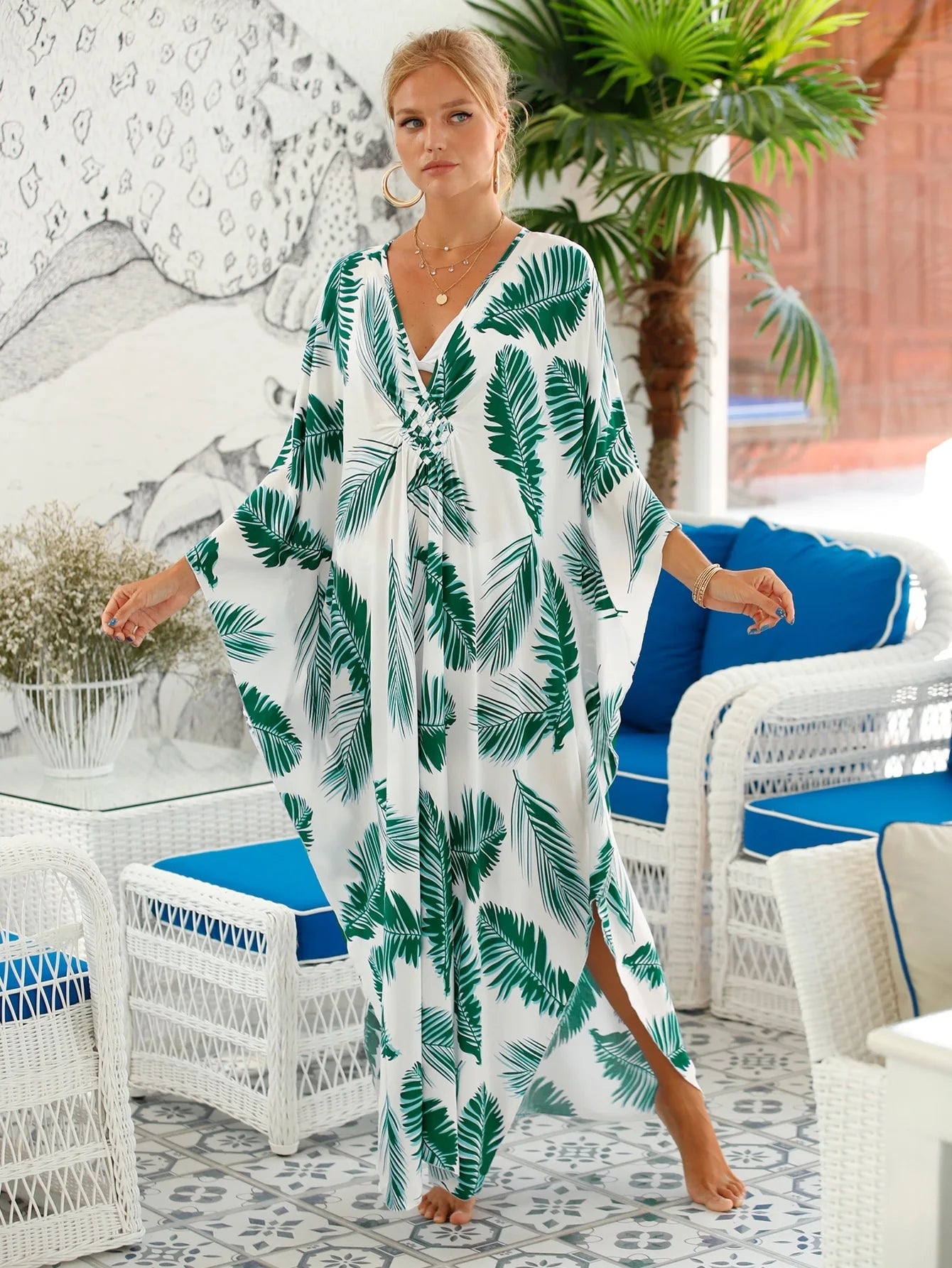 Plus Size Womens Animal Print Kaftan Dresses Caftans Swimwear Coverups Summer Bathing Suit Long Beach Dress