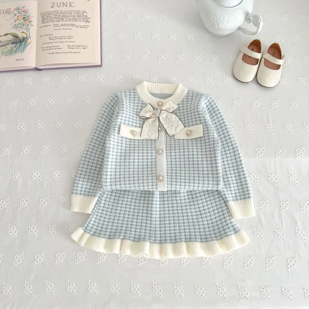 baby Girls clothes set Winter Knitting Long Sleeves Princess Top Skirt 2pcs Birthday Designed Uniform Fall Party Clothing 1-10Ys