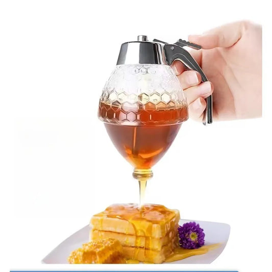 1PC No Drip Honey Jar & Syrup Dispenser, Acrylic Container with Stand, Home Kitchen Accessories
