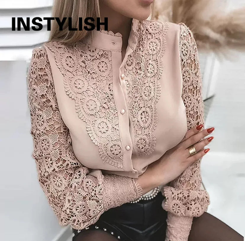 Summer Floral Embroidery Lace Blouse Fashion Women V Neck Casual Shirt Elegant Chic Short Sleeve Hollow Out Tops Elegant Blusas