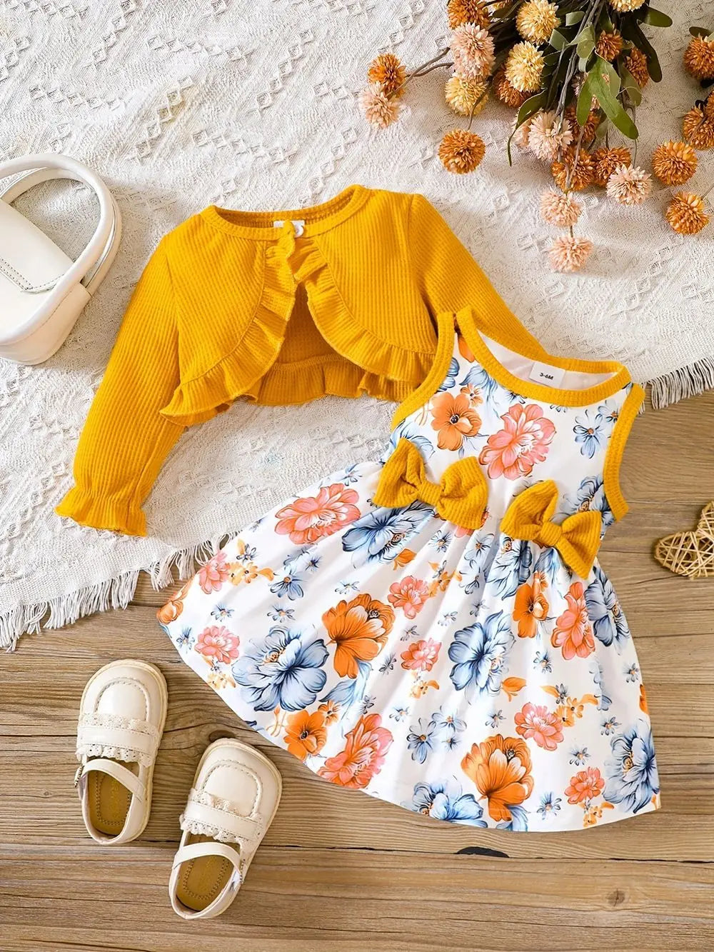 Prowow Fall Winter Baby Girl Denim Outfit Set Turn-down Collar Jeans Jacket+Deer Printed Dress Newborn Baby Birth Clothing