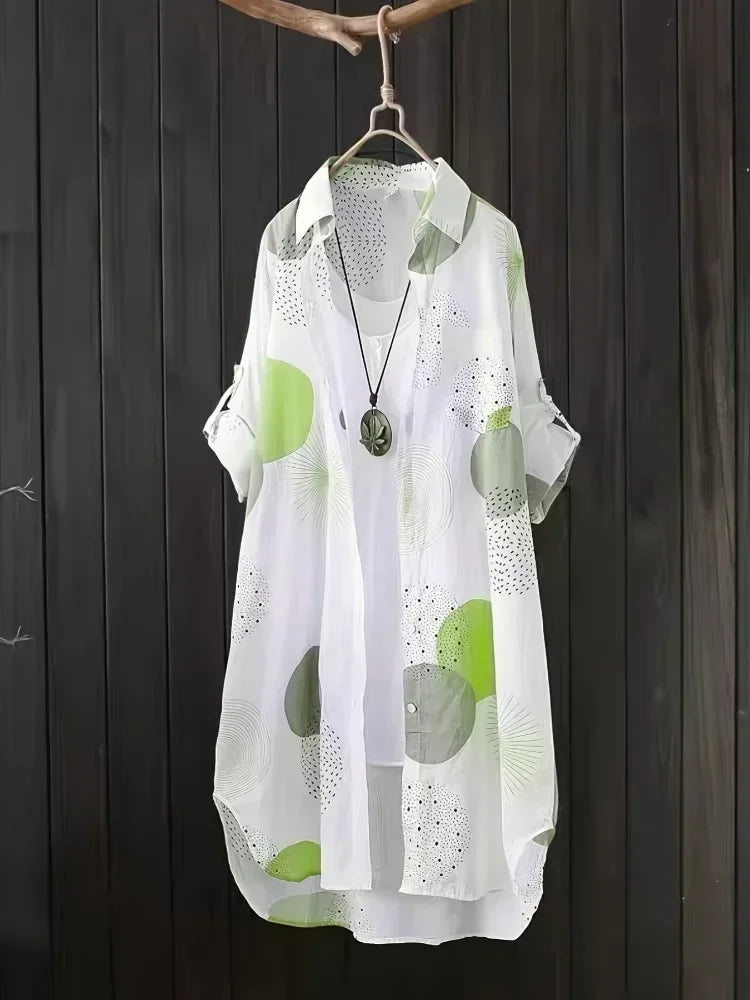 Plus Size Shirt Hot Women Long Sleeve Loose Printing Elegant Tops Female Mid Length Blouse Fashion Casual  Korean Style Clothing