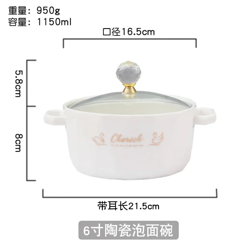 ceramic double ear bowl, instant noodle bowl, household soup bowl, tableware, wholesale noodle bowl, student dormitory bowl