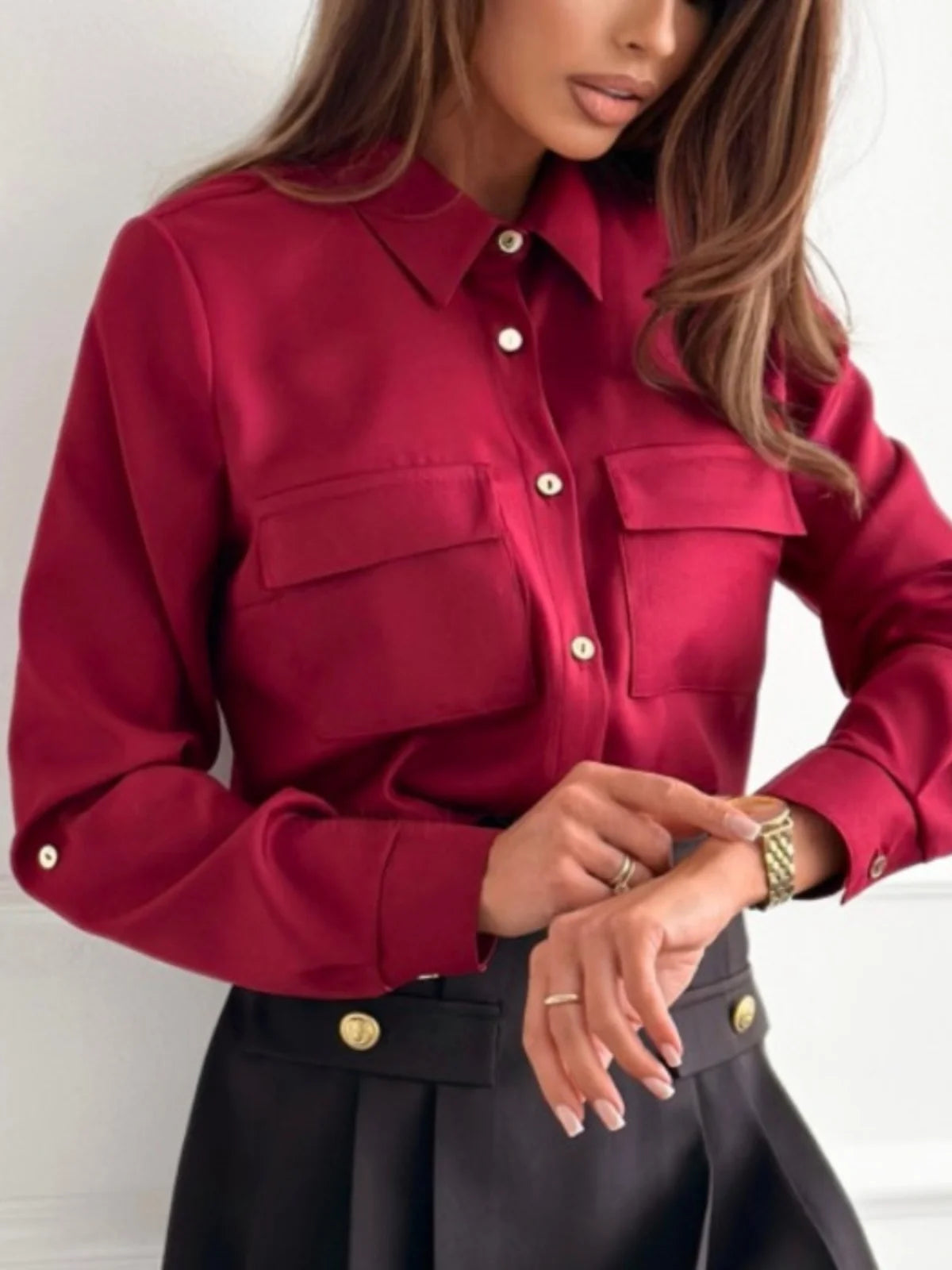 Spring Autumn Fashion Street Style Women's Shirt Single Button White Sleeveless Base Layer Top Polyester Fiber Loose Fit