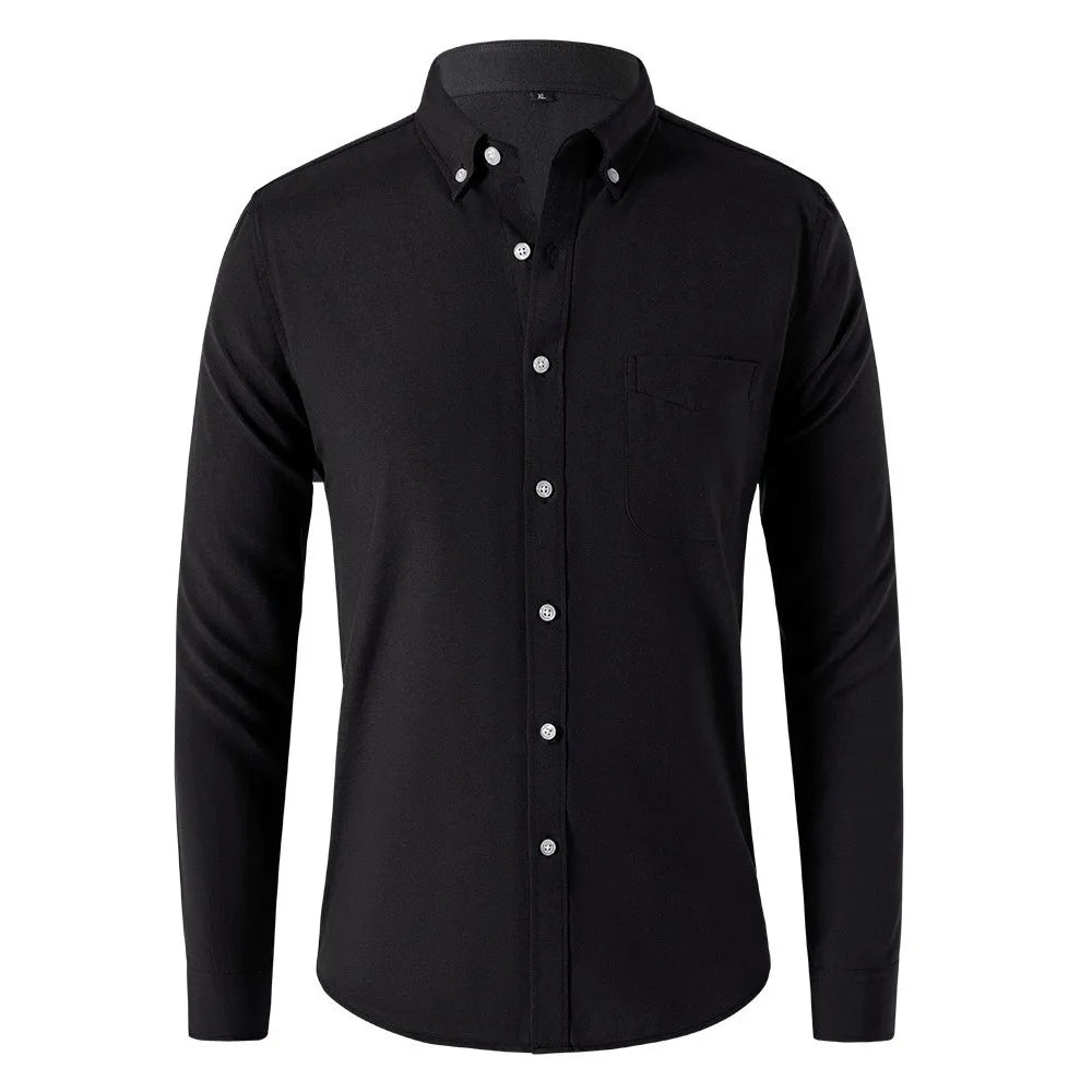 Oxford Shirts for Men Spring Autumn Formal Japanese Style Men's Long-sleeved Shirt Casual Men Shirts Solid Color