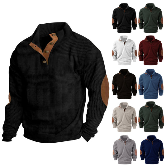 Spring and autumn solid color sports long-sleeved tops for men, fashionable and casual stand-up collar outdoor men's pullover