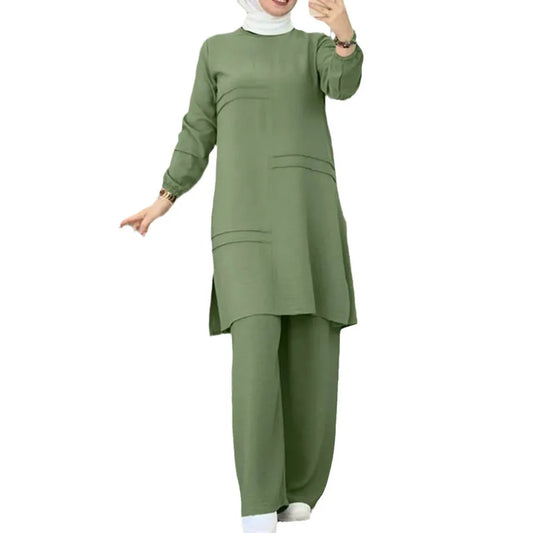 Muslim Women Long Tops Blouse Islamic Sets Women Muslim Pants Ramadan Prayer Clothes 2 Piece Set Abayas for Women Dubai