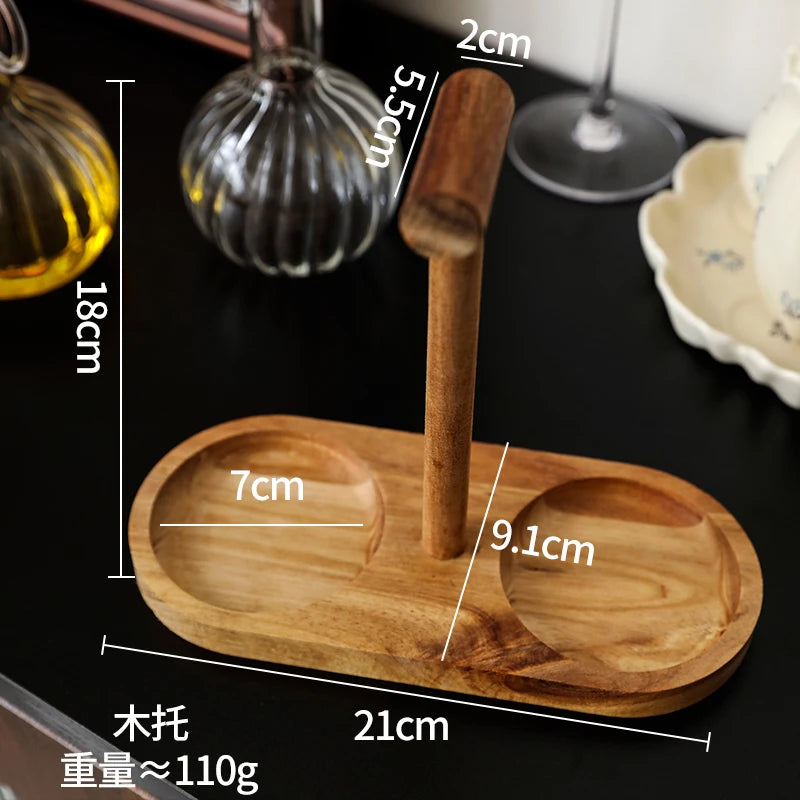 Glass Oil Pan Kitchen Household Wooden Lidseasoning Bottle Storage Rack High-temperatureresistant Storagetanksoysauce Bottle Set