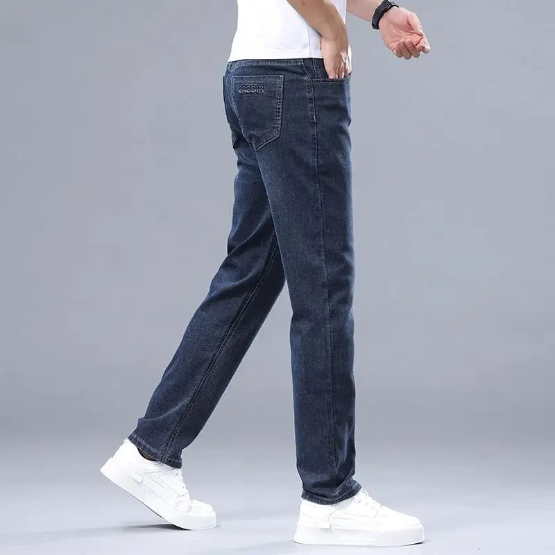 High-quality Autumn Winter Men's Slim Straight-leg Jeans Light Bussiness Casual Fashion Slimming Comfortable Style Male Trousers