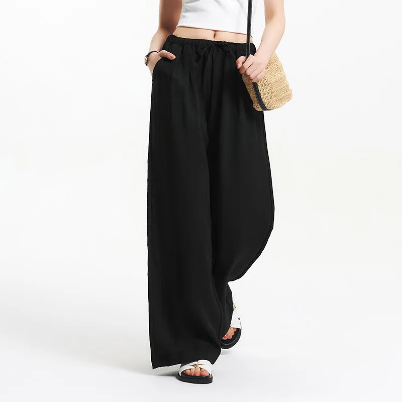 Semir Casual Pants Women Long Pants Relaxed Fit 2025 New Summer Elastic Waist Wide Leg Minimalist for  Daily Comfortable Wear