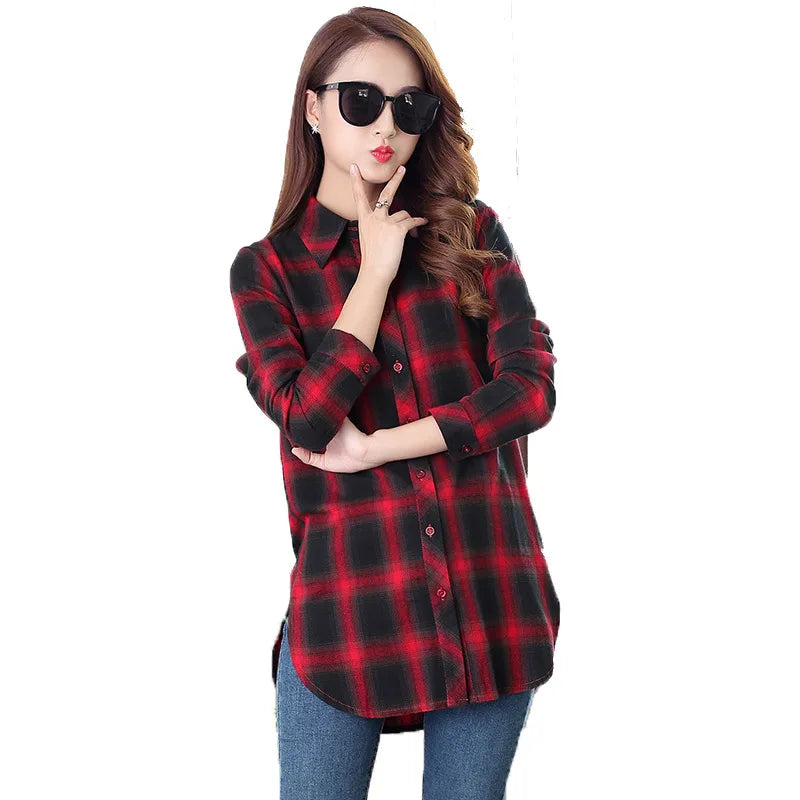 2025Autumn New Arrival Ladies Long Tops Flannel Plaid Shirt Women Long Sleeve Casual Cotton Shirt Elegant Female Check Clothes