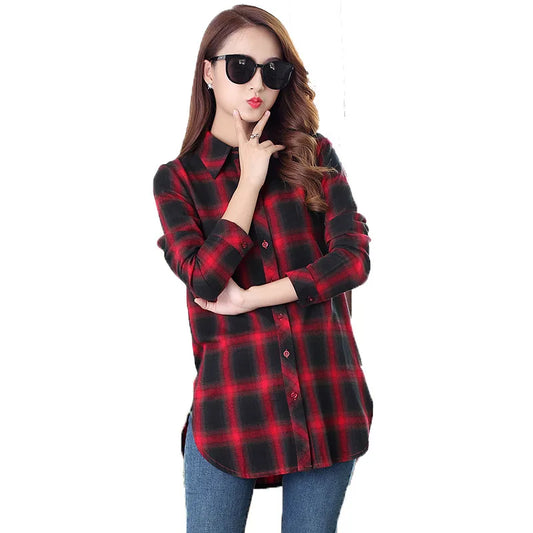 2025Autumn New Arrival Ladies Long Tops Flannel Plaid Shirt Women Long Sleeve Casual Cotton Shirt Elegant Female Check Clothes