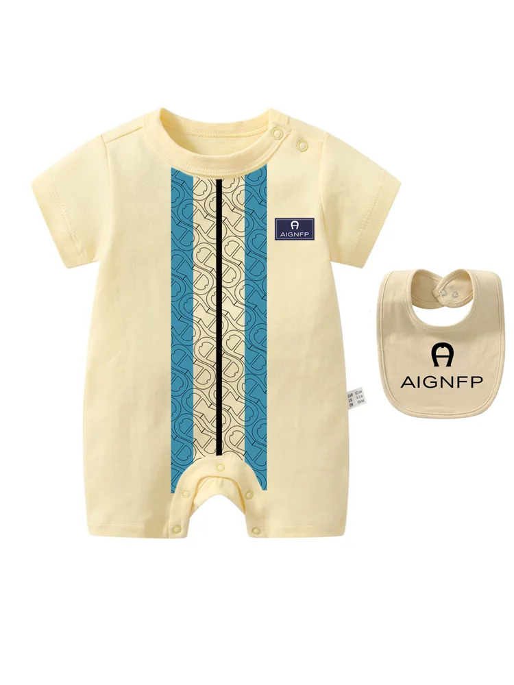 Summer Newborns Jumpsuit %100 Cotton Baby Clothes 2025 New Toddler Boys Rompers Bib scarf Set Infant Soft Short sleeve Bodysuits