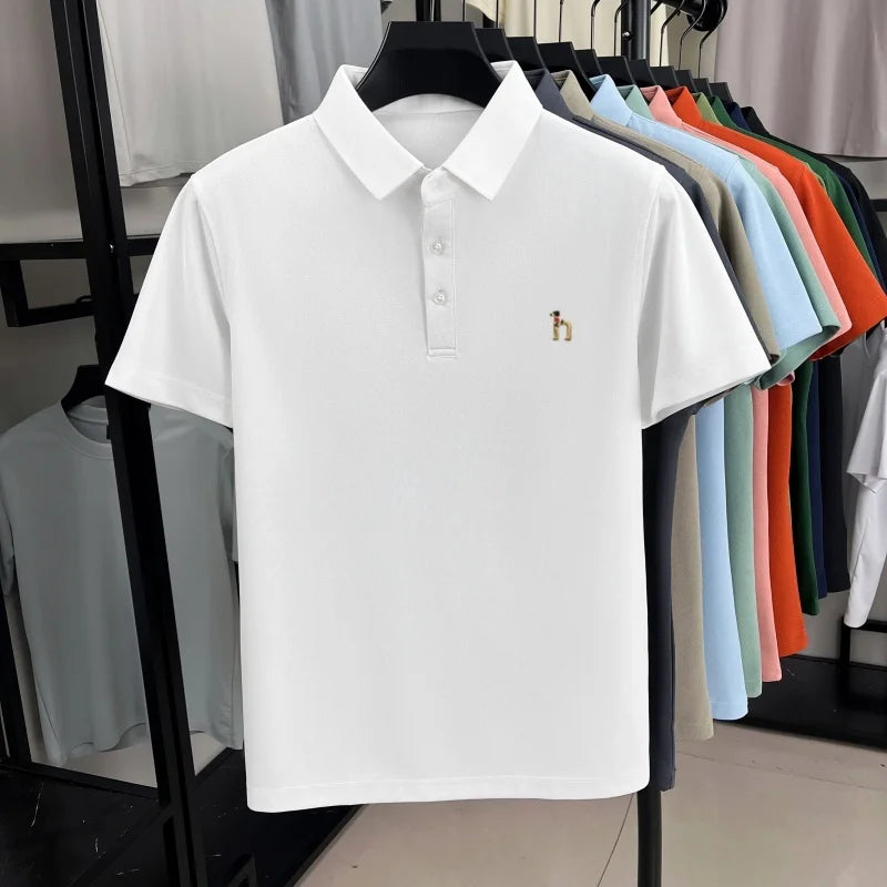 Light luxury brand short sleeve men's polo shirt new Korean style youth fashion cartoon dog embroidery summer breathable T-shirt