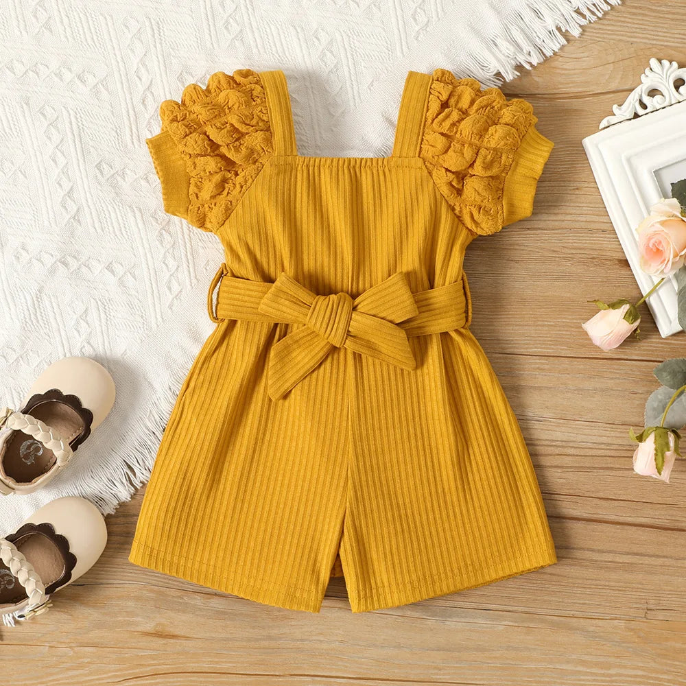 Prowow 3-24M Baby Jumpsuit For Girls Kids Puffy Sleeve Plaid Belted Korean Baby Romper Girls 2pcs Newborn Birth Clothes