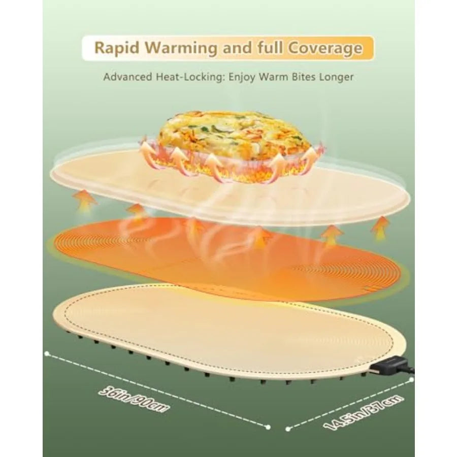 Food Warming Mats for Countertop Extra Large XXL 36"x15" Electric Heating Pad for Food Roll Up Silicone Warmer Mat for Party an