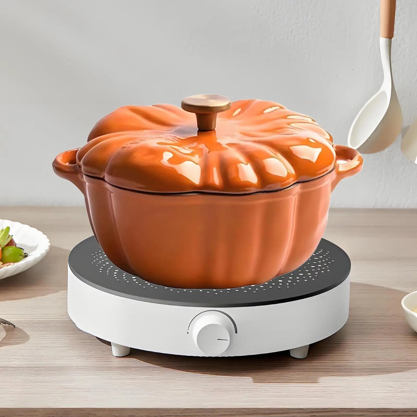 Pumpkin Dutch Oven Enamel Cast Iron Pot with Lid for Bread Baking Soup Stew Oven Safe Thanksgiving Halloween Decor Holiday Gift