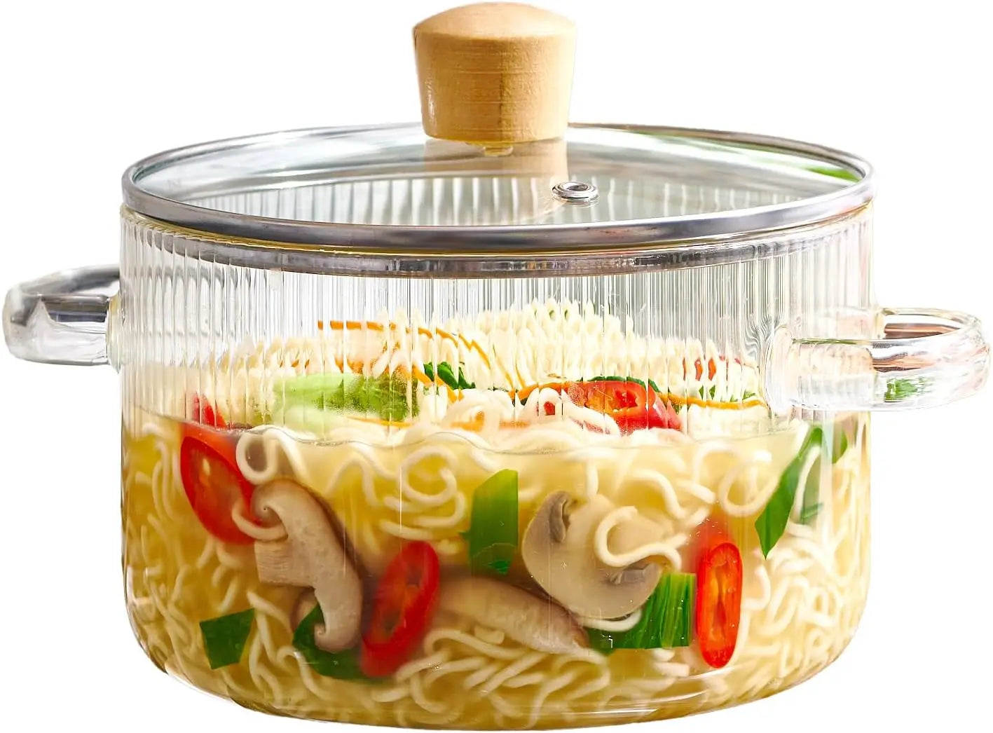 1.6L Heat-Resistant Borosilicate Glass Pot with Lid - Stovetop Safe for Soup, Milk, Baby Food