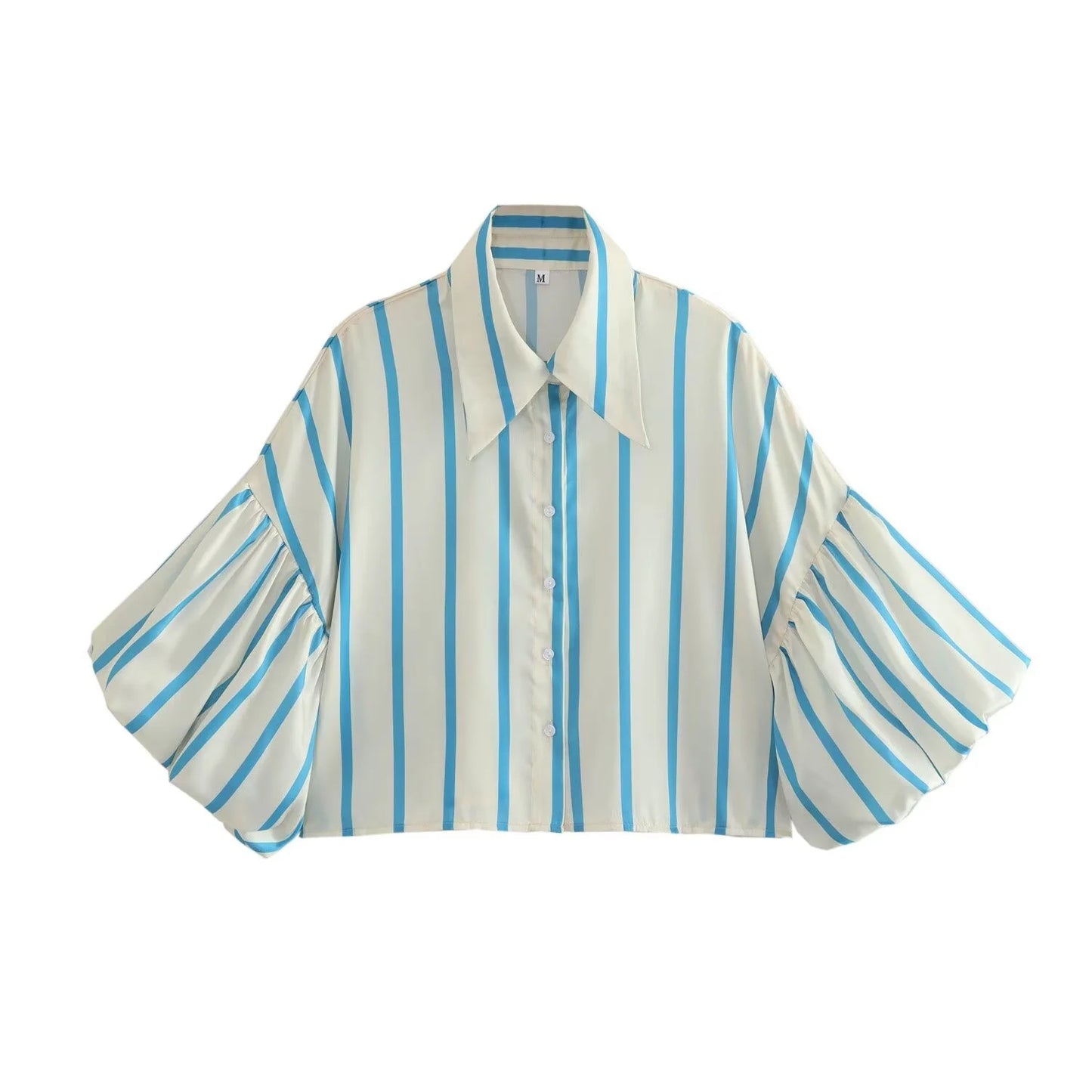 Women Striped Shirts Female Loose-Fit Bubble Sleeve Printed Shirts Lady Casual Youthful Energetic Short Sleeved Tops Clothing
