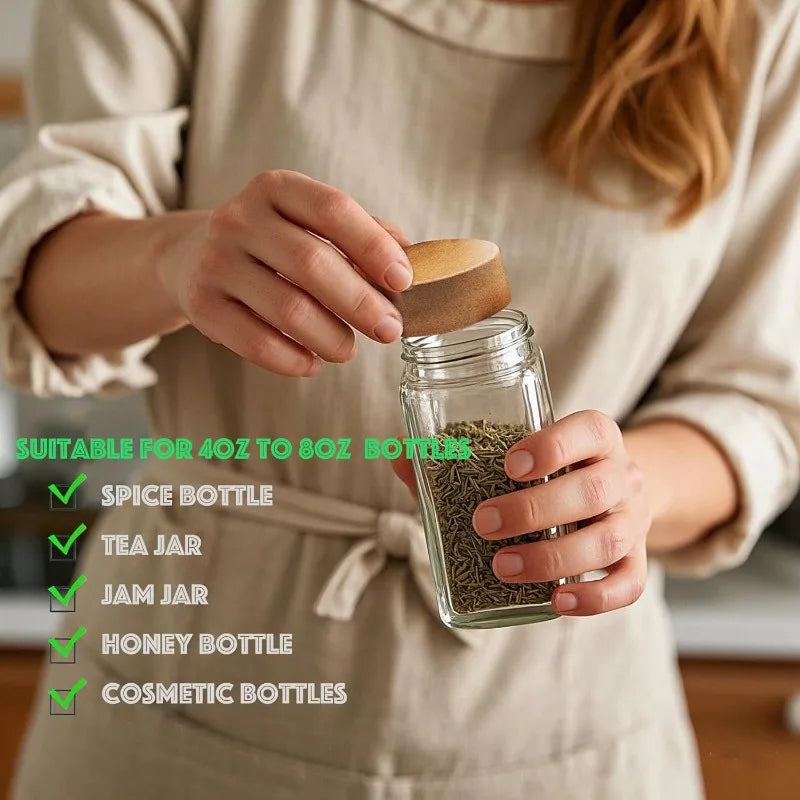 Square Spice Jars with Label with Acacia Wood Lids Dispensing Bottles Glass Sealed Jar  Clear Empty Bottles Seasoning Organizer