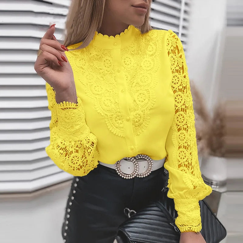 Summer Floral Embroidery Lace Blouse Fashion Women V Neck Casual Shirt Elegant Chic Short Sleeve Hollow Out Tops Elegant Blusas
