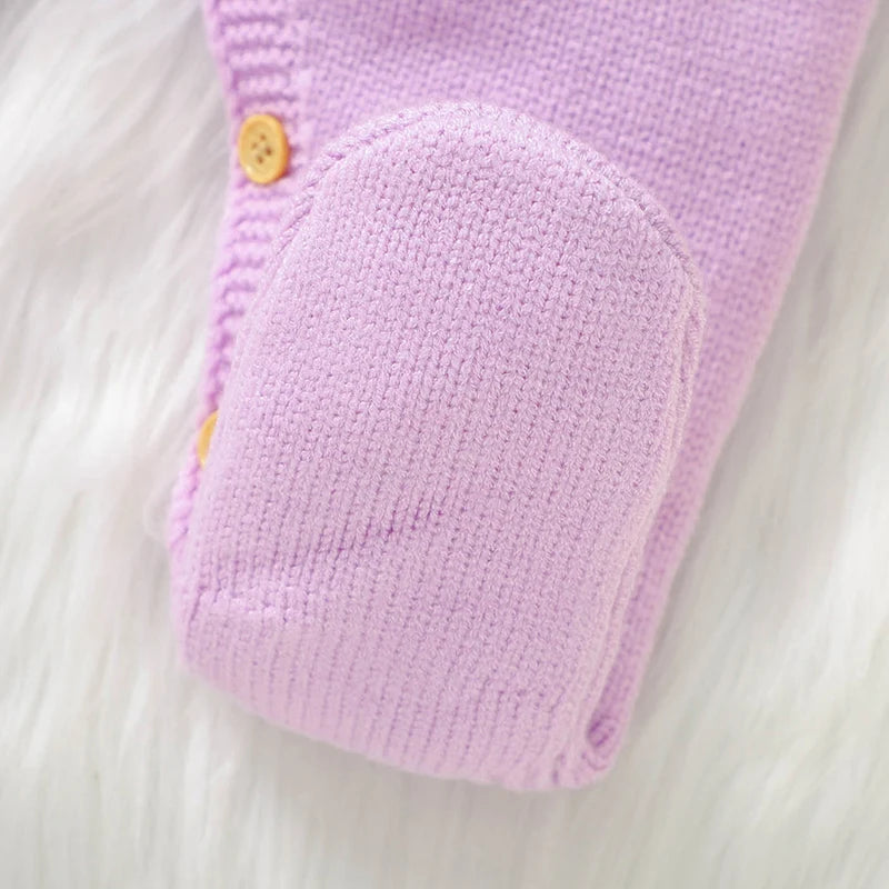 Winter Newborn Girls Rompers Clothes Autumn Purple Turtle Neck Long Sleeve Infant Kids Knitted Jumpsuits Headband Set 2pcs 0-18m