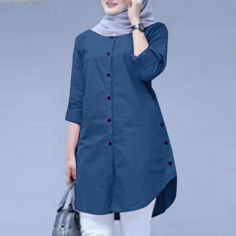 ZANZEA Women Casual Loose Rounded Hem Shirts Long Sleeve Long