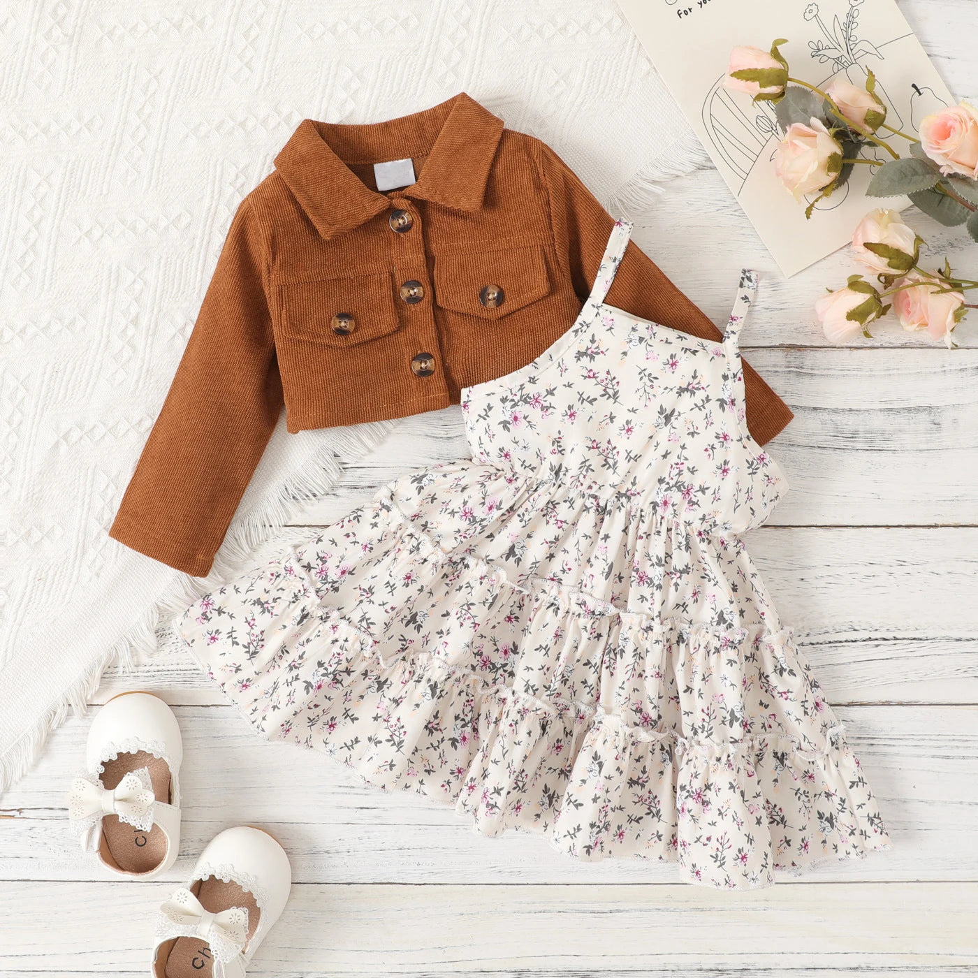 Prowow Fall Winter Baby Girl Denim Outfit Set Turn-down Collar Jeans Jacket+Deer Printed Dress Newborn Baby Birth Clothing