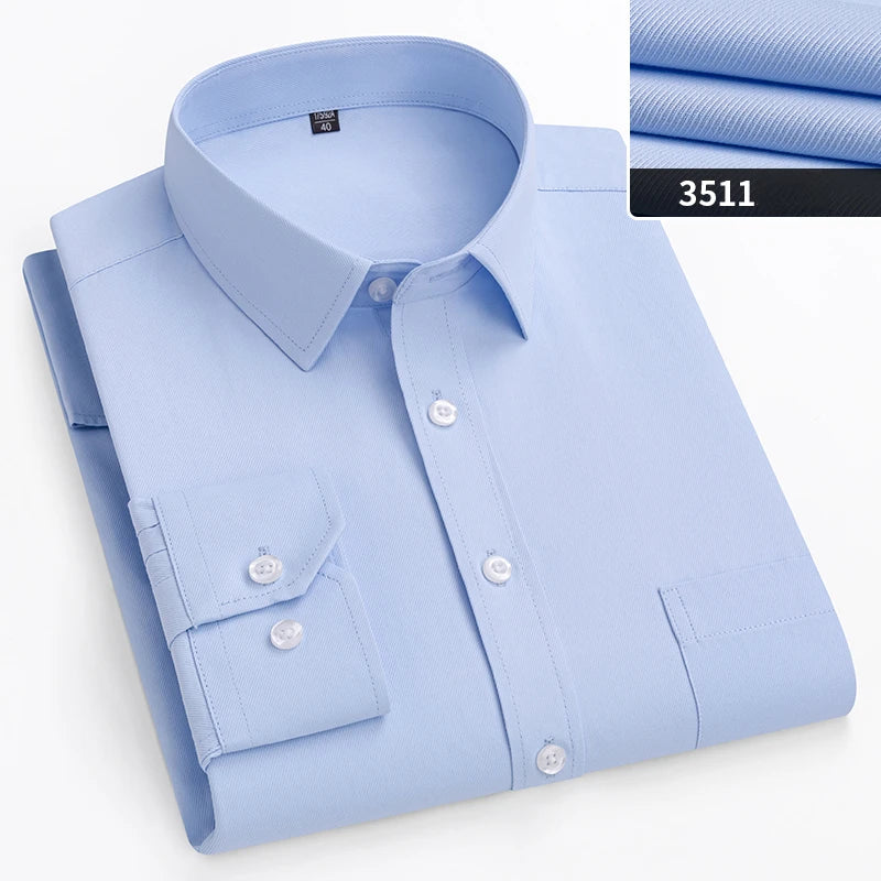 double collor Full shirts for men plus size slim fit formal plain shirt over size office clothes solid long-sleeve business tops