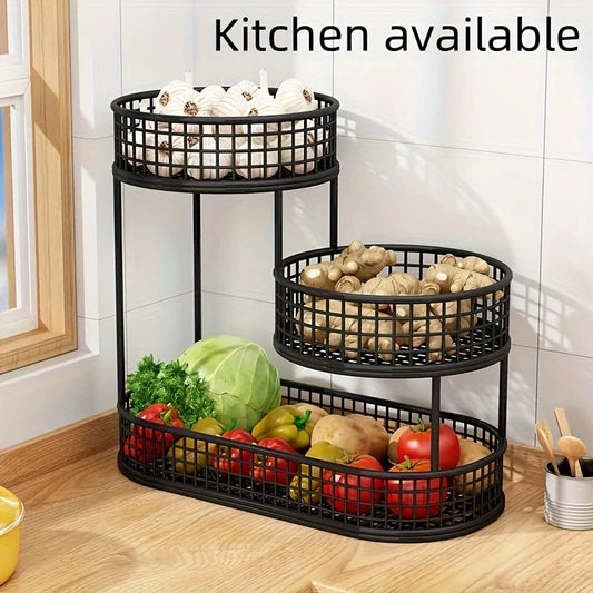 Stainless steel multi-layer fruit basket, round metal storage box, elegant display rack for living room, kitchen, dining table