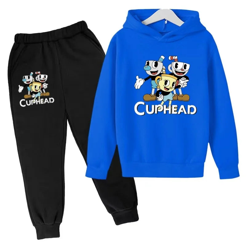Kids Clothes Hoodie Cartoon Teacup Head Print Sportswear Coat+Pants 2P Boy Girl Toddler 3-12 Years Leisure Top Party Fashion Set