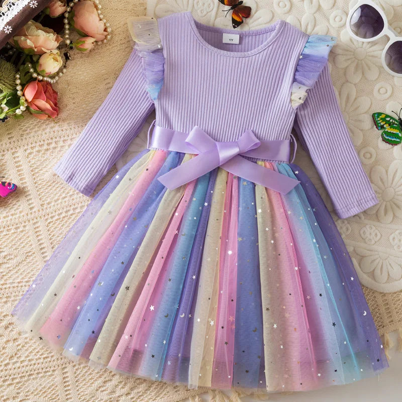 K-Pop Hunters Zoey Mira Rumi Colorful Princess Dress for Kids Girls Casual Long Sleeve Sequin Mesh Dresses Party Gift 1-5Y