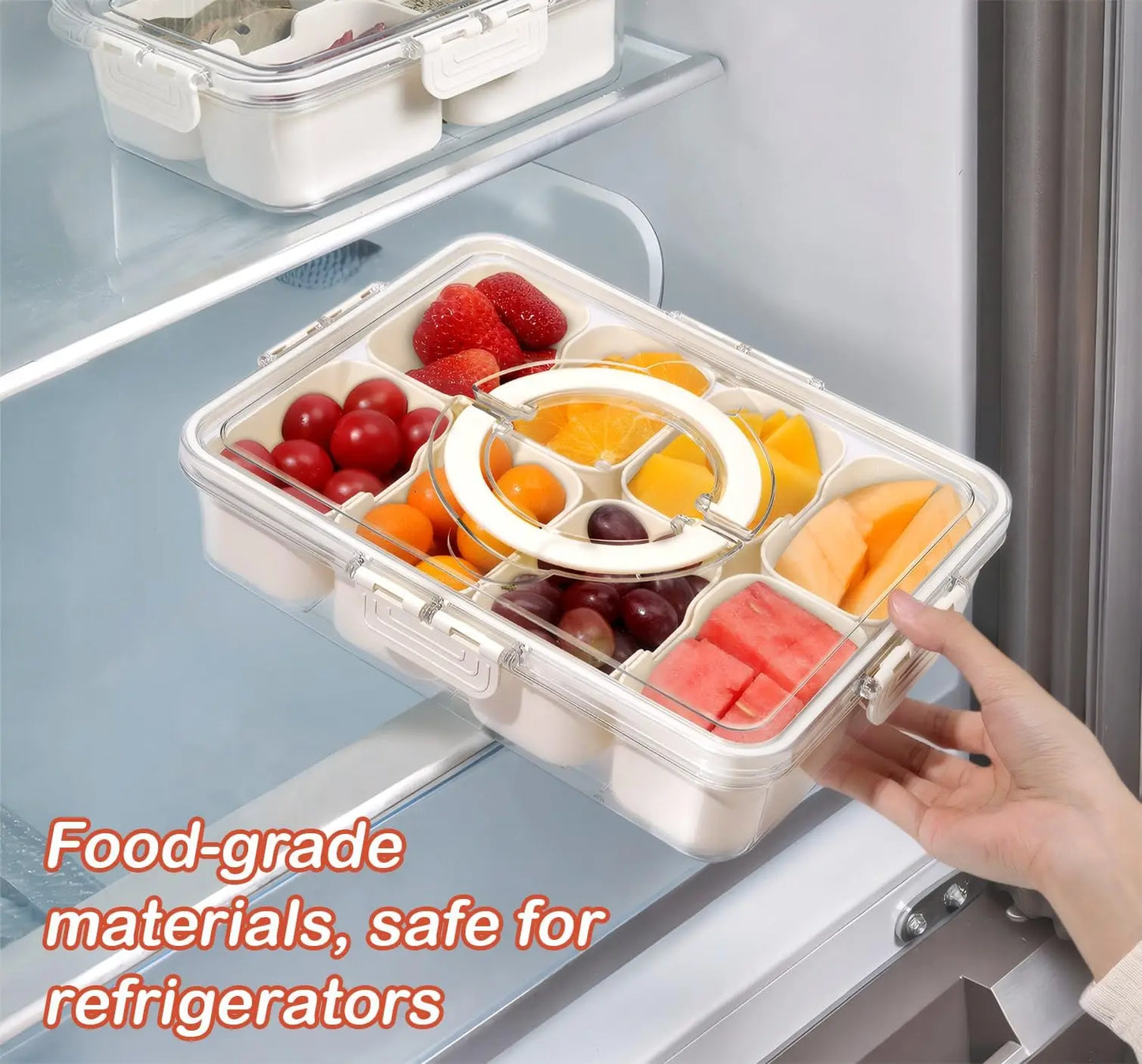 4/8 Grids Snackle Box Container Divided Serving Tray with Lid and Handle Portable Snack Platters for Fruits Snacks Perfect