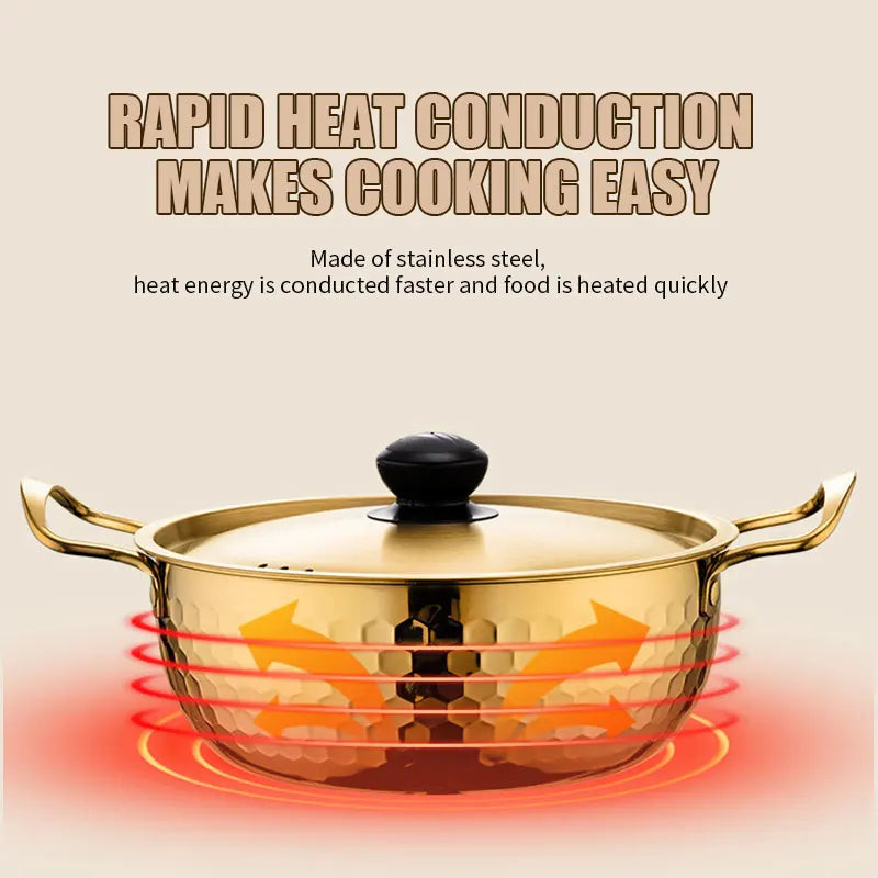 3 Pcs Stainless Steel Cooking Pot Set Korea Ramen Pot Saucepan with Lid Dishwasher Safe hammer printing pot for Soup Hotpot