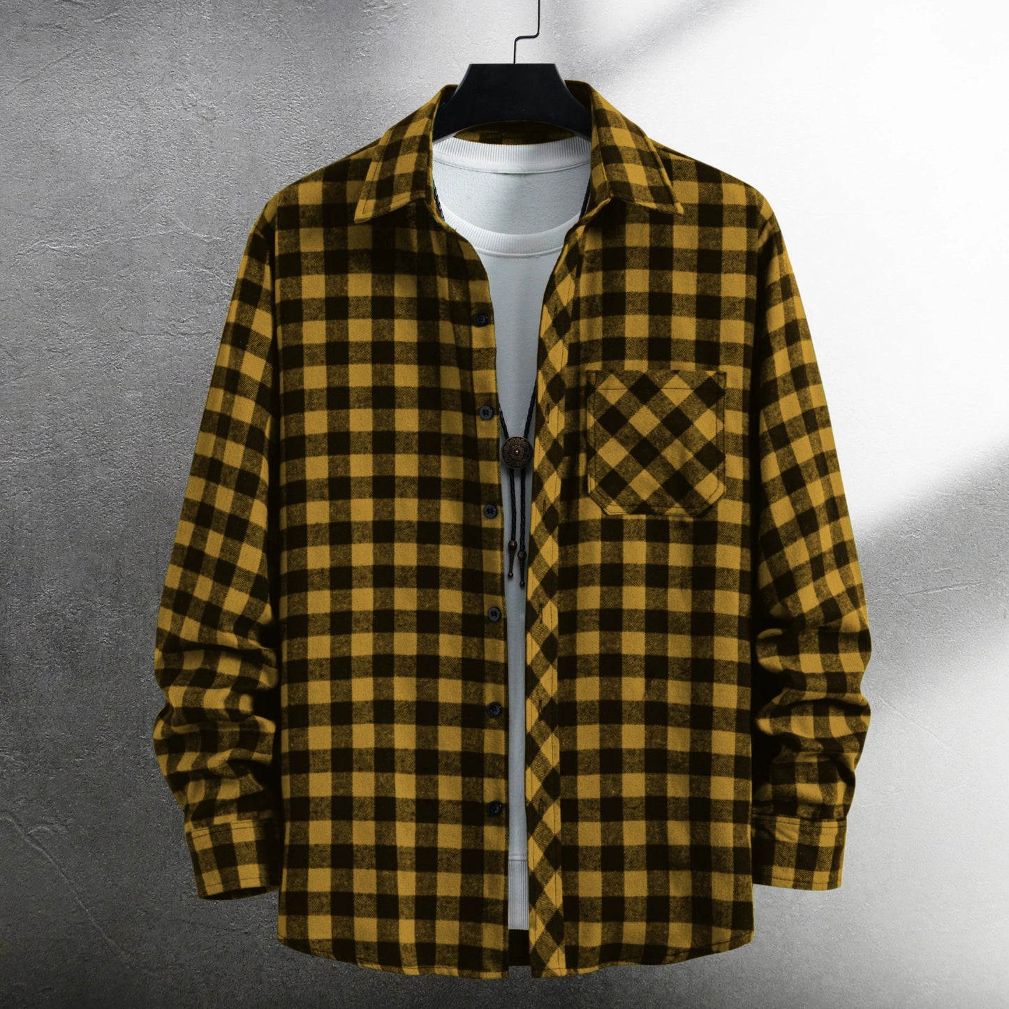 Men's long-sleeved lapel all-match plaid shirt spring and autumn fashion casual outdoor men's shirt
