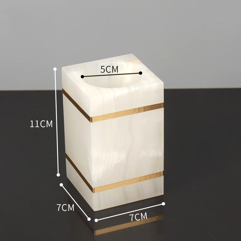 White Onyx Natural Marble Bathroom Accessories Set Gold Luxury Soap Dispenser Soap Dish Tray Toothbrush Holder Bathroom Set