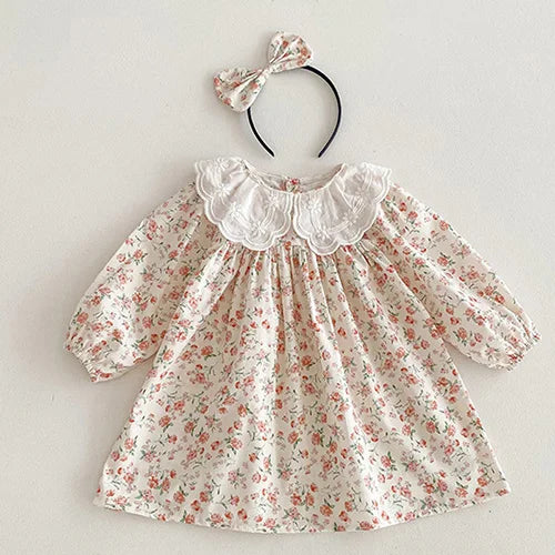 2025 New Autumn 1-5Yrs Girl Party Dress Baby Girl Romper Long Sleeved Cotton Splicing Kids Princess Dresses Sister Clothes