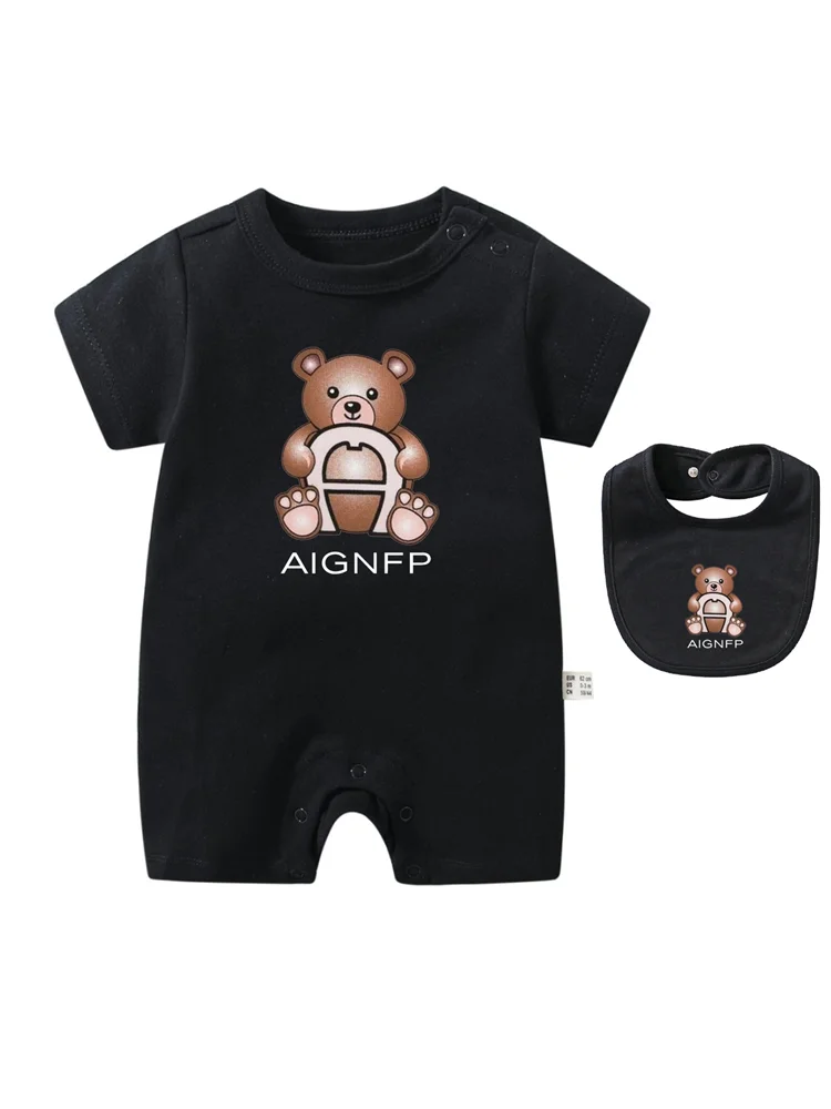 Cute Bear Romper Newborns Clothes 2025 Summer Hot Sale New Toddler Boys Jumpsuit %100 Cotton Soft Bib scarf 2Pcs Set Baby Romper