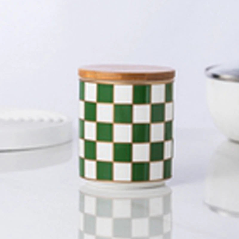 Black and White Lattice Storage Tank Checkerboard Sealed Tank Kitchen Storage Food Grade Ceramic Tank Box Tea Storage Tank