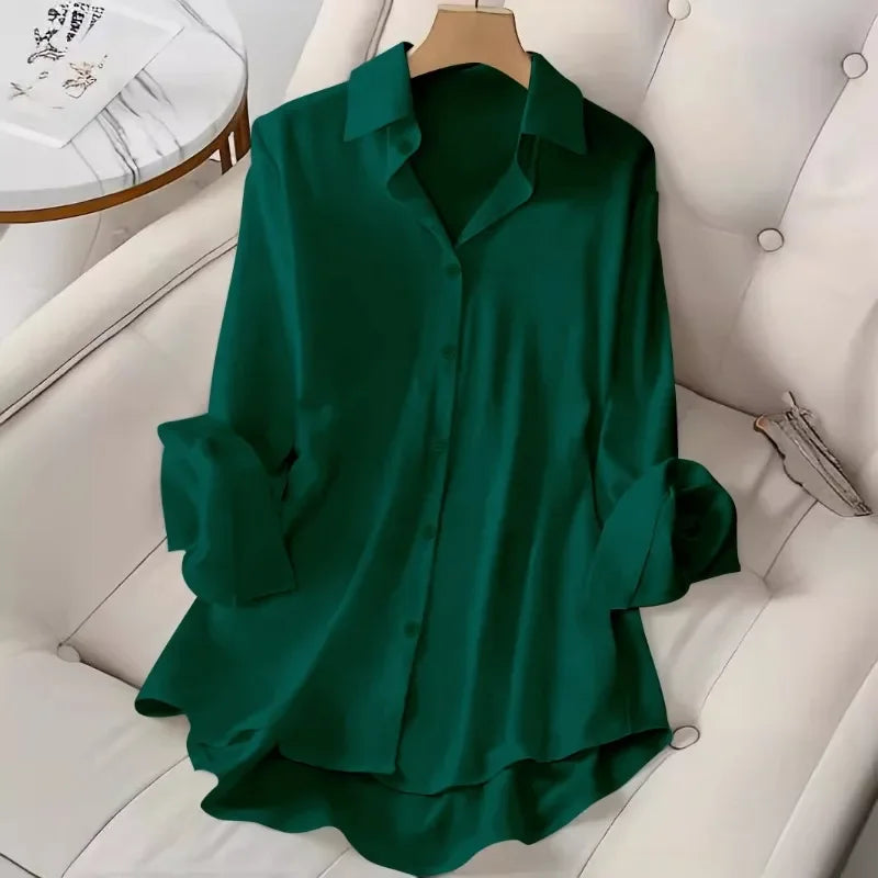 2025 Women's Solid Color Shirts Long Sleeve Simple clothing Lapel Single-Breasted Fashion Plain European And American Style tops