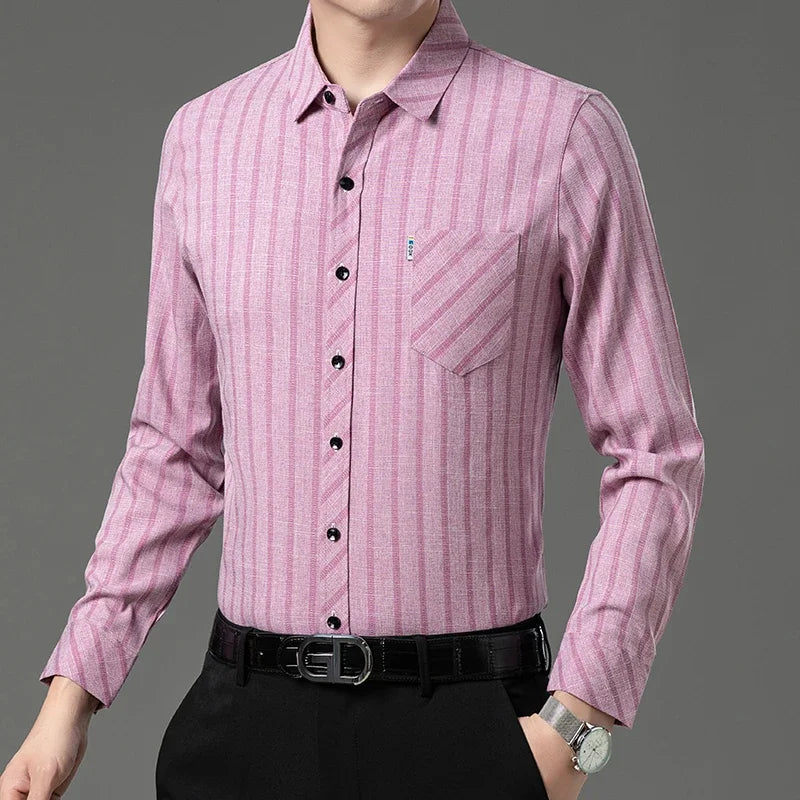 New Men's Business Casual Long Sleeved Printed Shirt with Wrinkle Resistance No Ironing Comfortable All Season Versatile Top